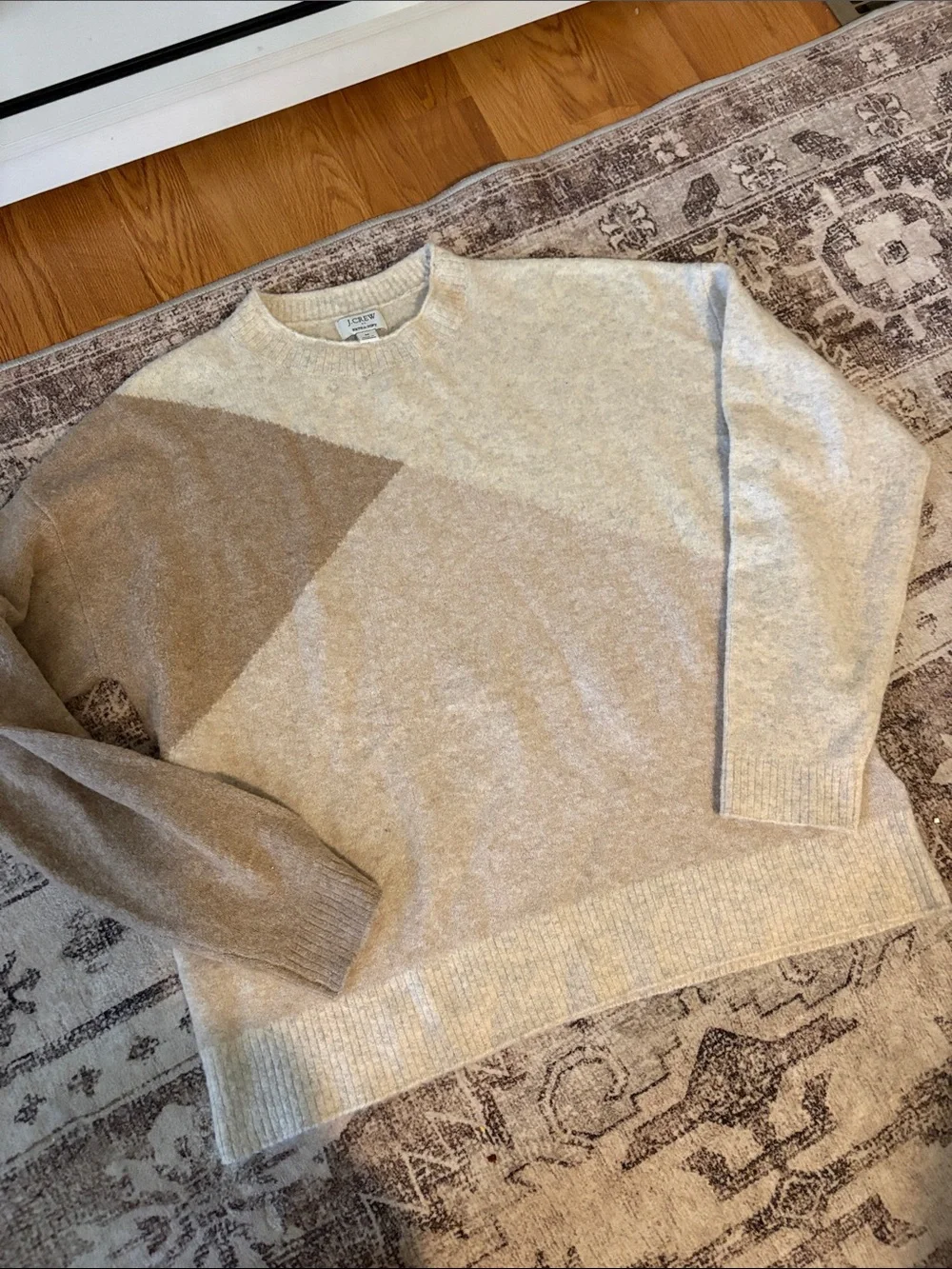 Women Crewneck Colorblock Sweater - Beige/Cream